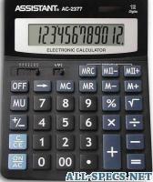 Assistant ac-2377 калькулятор 12-разр., двойное питание, двойная память, черный пластик, разм. 195x149x47,5 мм 220877