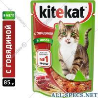 Kitekat alimentação para peixe-gato «Kitekat» Carne de bovino para dentro Geleia. 85 G.